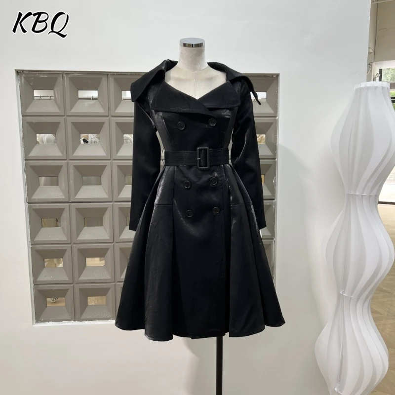 KBQ Temperament Solid Spliced Button Slimming Trench For Women Lapel Long Sleeve Tunic England Chic Jackets Female Fashion New