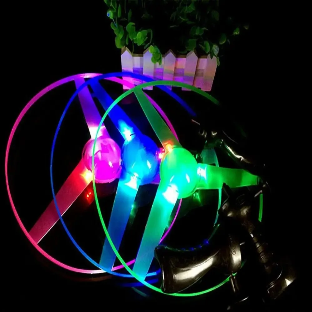 

New Sports Toy Pull String Flying Toy LED Light Spinning Flyer Rotating Flying Toy Hand-push Flash Flying Toy Outdoor Game