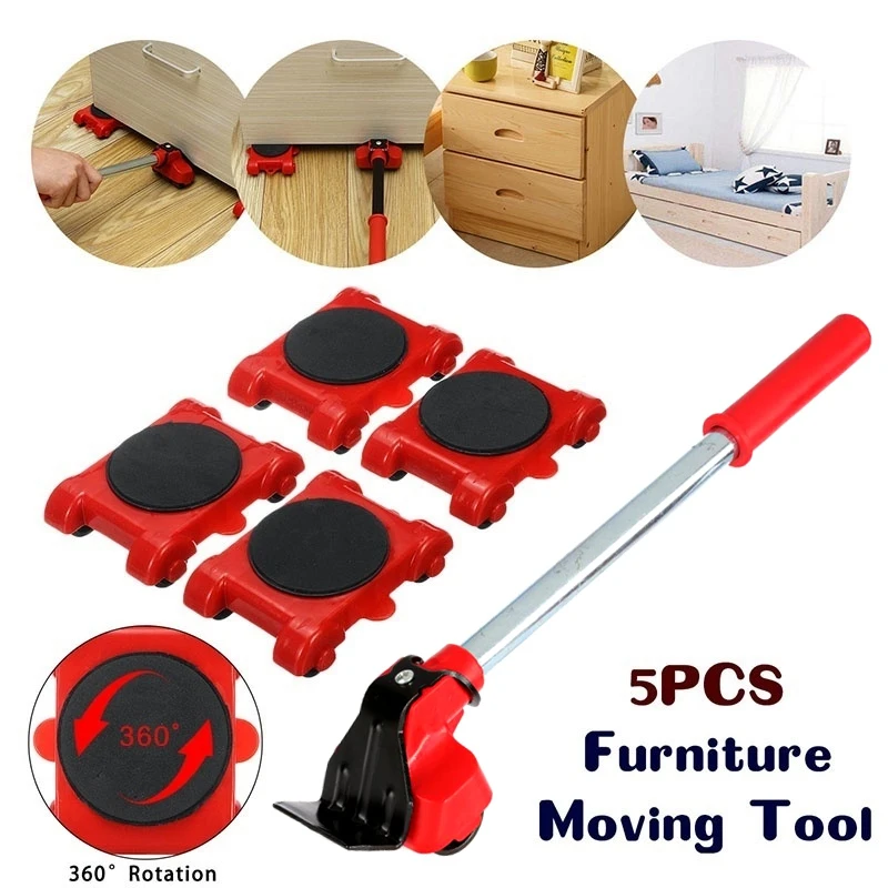 5Pcs Furniture Mover For Home Shop Lifting Moving Heavy Duty Furniture Remover Lifter Sliders Kit Hand Transport Tools