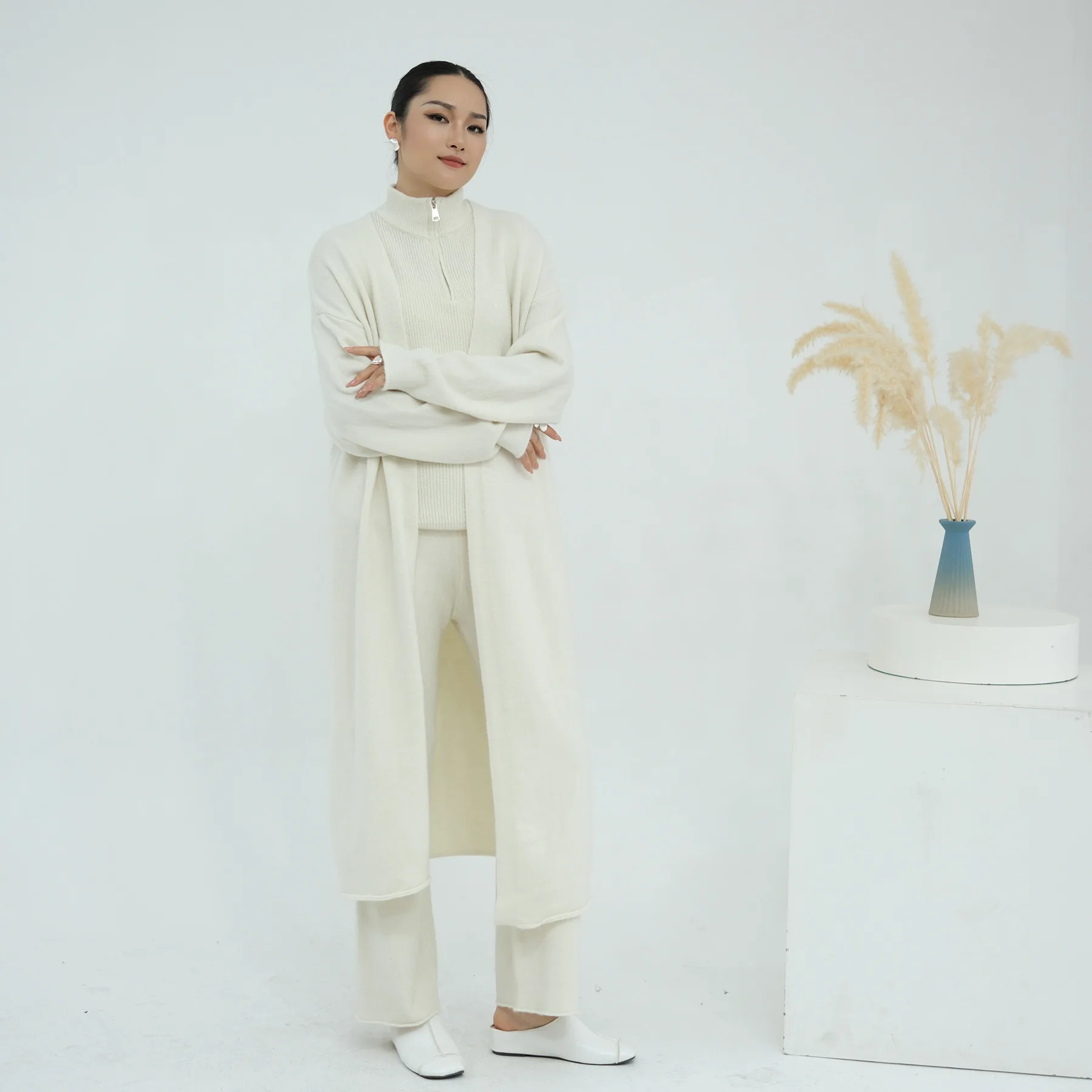 

3PCS Women Muslim Sweater Sets Tops Knitted Cardigan Pants Tracksuits Dress Dubai Abaya Turkey Kaftan Ensembles Islam Clothing