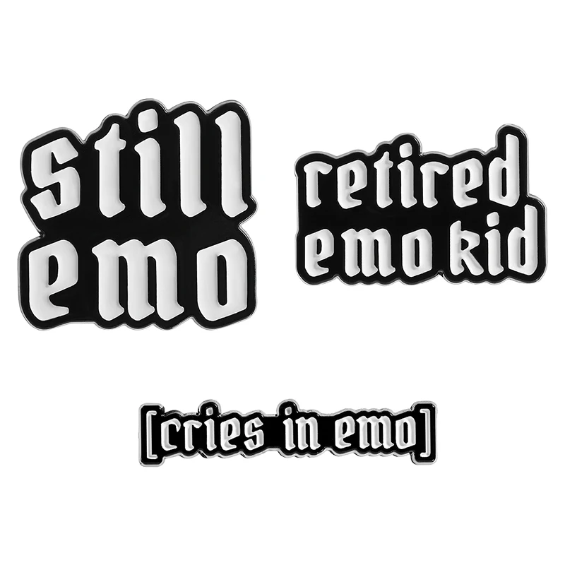 

Still Emo Cries In Emo Enamel Pins Emotional Mood Retired Emo Kid Brooches Backpack Lapel Badges Funny Jewelry Gift for Friends