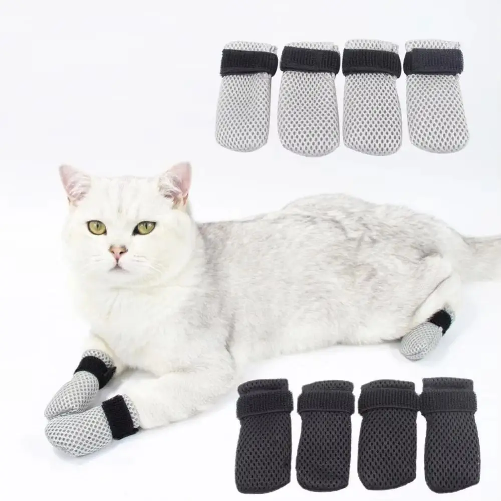 4Pcs/set Soft Anti-Scratch Pet Claw Cap Non-Slip Breathable Cat Socks Pet Supplies Recovery Feet Protector Mesh Pet Feet Cover