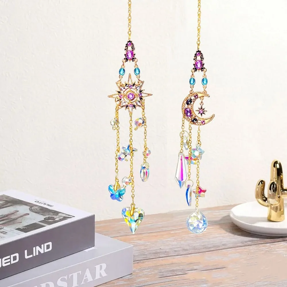 Ornaments Crystal Pendant Sun Catcher Moon Sun Glass Sunlight Catcher Colourful Hanging Decorations Crystal Wind Chime Home