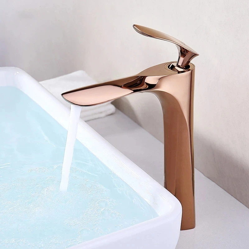 

Bathroom Basin Faucets Gold Sink Mixer Tap Hot & Cold Single Handle Deck Mounted Lavatory Crane Water Tap Rose Gold/Black