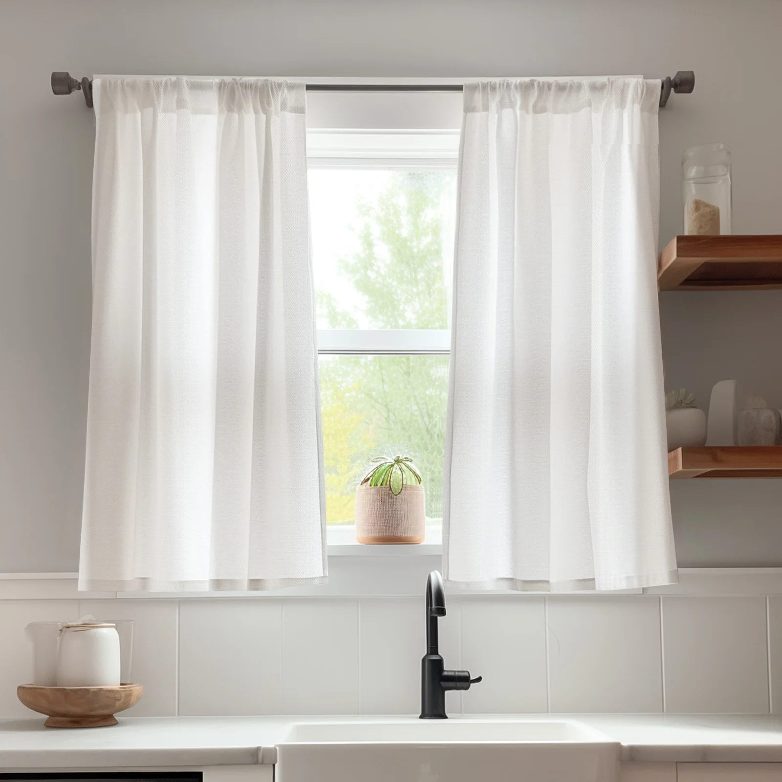 JINCHAN 2PCS Solid Kitchen Curtains Rod Pocket Curtain For Living Room Bathroom Short Window Drapes Linen Textured Cover Curtain