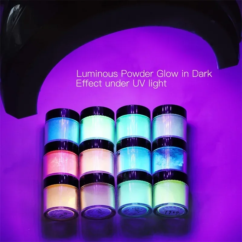FSIXCL-polvo de inmersión luminoso de 12 colores que brilla en la oscuridad, polvo acrílico para decoración de manicura con efecto fluorescente
