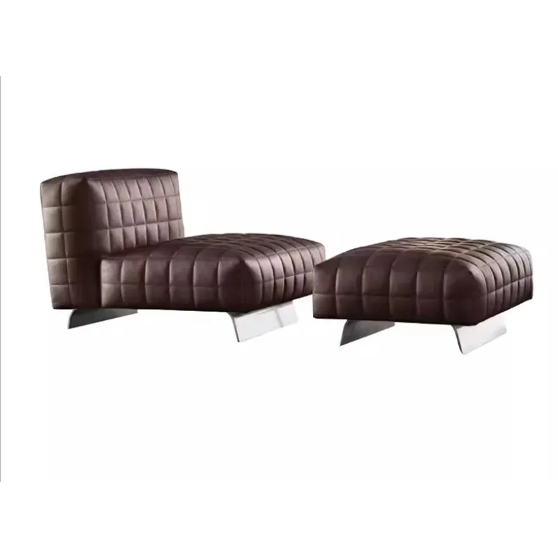 Italian minimalist leather single sofa chair, modern light luxury small apartment living room recliner simple balcony bedroom