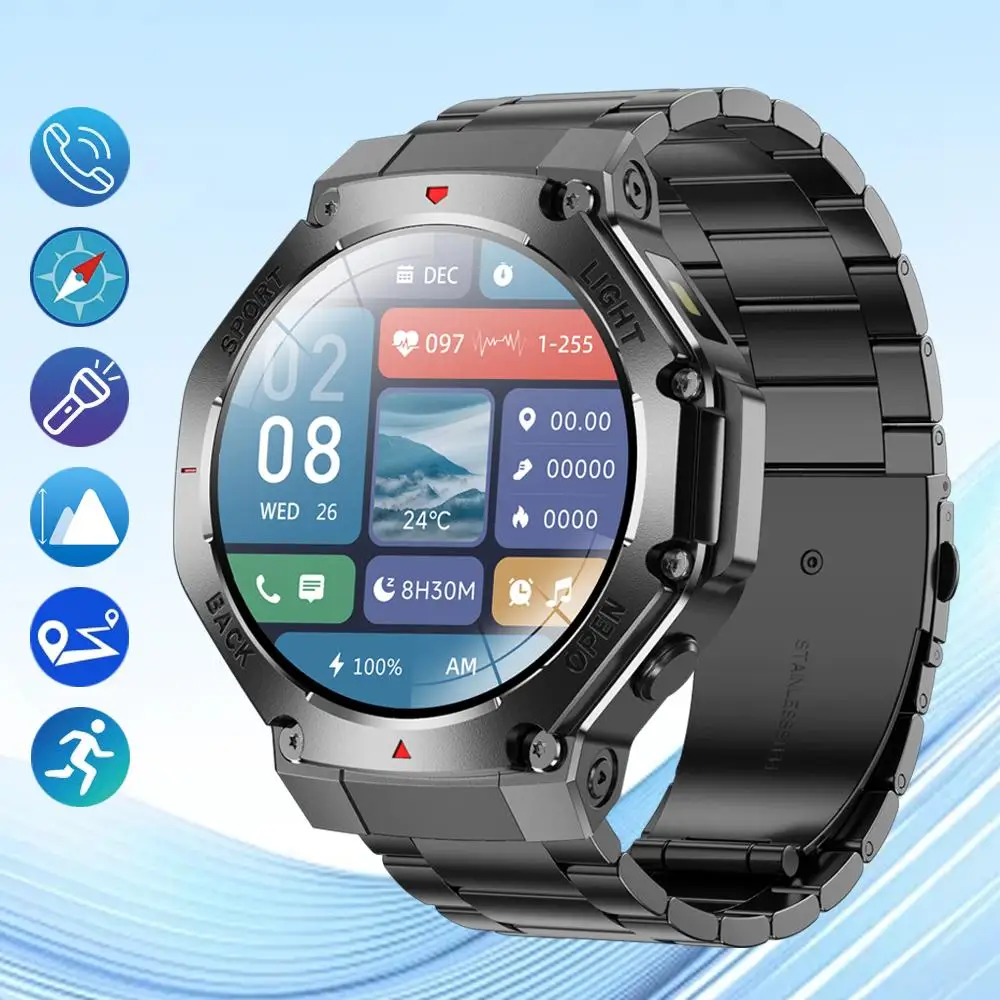 Outdoor Smart Watch For Men Screen with Compass Voice Assistant GPS Sports Track Bluetooth Call Smartwatch For Huawei 2026