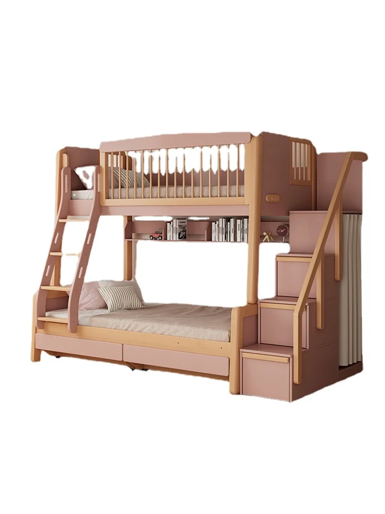 Hxl Children's Bunk Bed Solid Wood Double Bed Ladder Cabinet Ladder Combination Bed Lower Bunk Bunk Bed