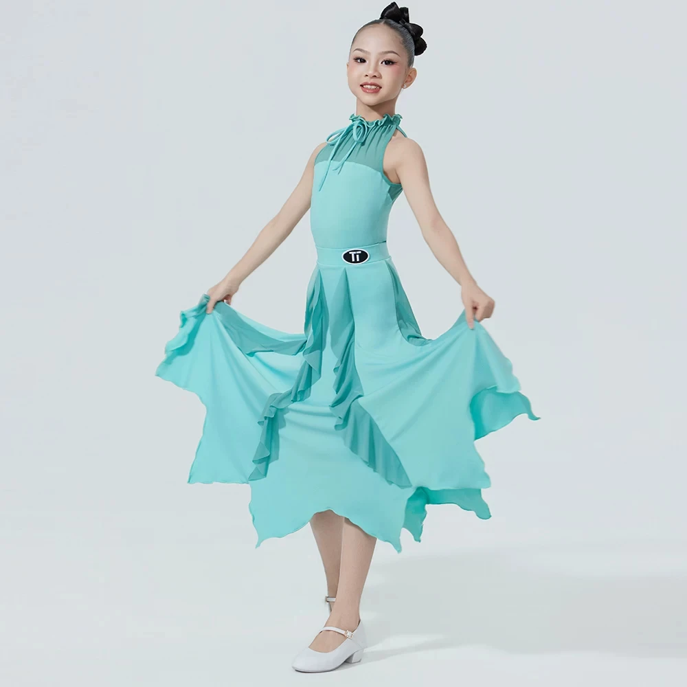 2026 New Waltz Ballroom Dance Dress For Girls Sleeveless Top Irregular Skirt Chacha Latin Dance Modern Dance Costumes DN24550