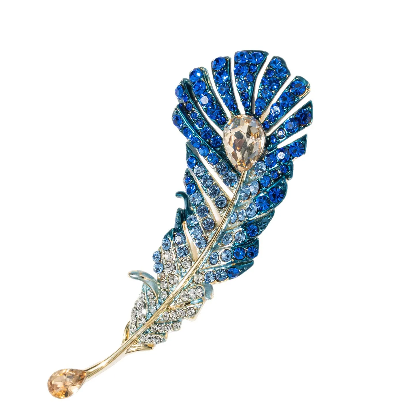 

Luxury New Blue Gradual Change Feather Brooch, Exquisite Men's Suit Corsage