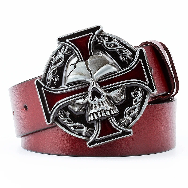 

Cross SKULL Belt Skeleton Crossbones Hip-hop Rock Dance Decorative Belt Cowskin Leather Men Waistband Women