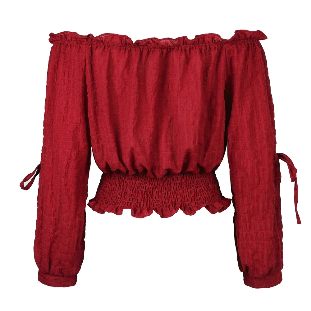 Blusa medieval para mujer, camisas vintage con hombros descubiertos, camisa de media manga, blusas bohemias medievales, Top corto de pirata, traje de fiesta de Carnaval