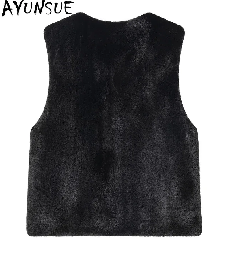 AYUNSUE Natural Mink Fur Vest Women Clothing Fashion Womens Vests Sleeveless Winter Jacket Warm Whole Mink 2026 Пальто Женское