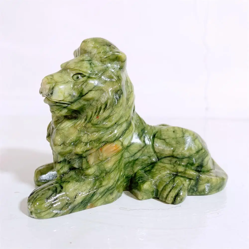 

10CM Natural Ophiolite Lion Carving Room Decoration Healing Crystal Animal Figurine Reiki Carved Stones Gift 1PCS