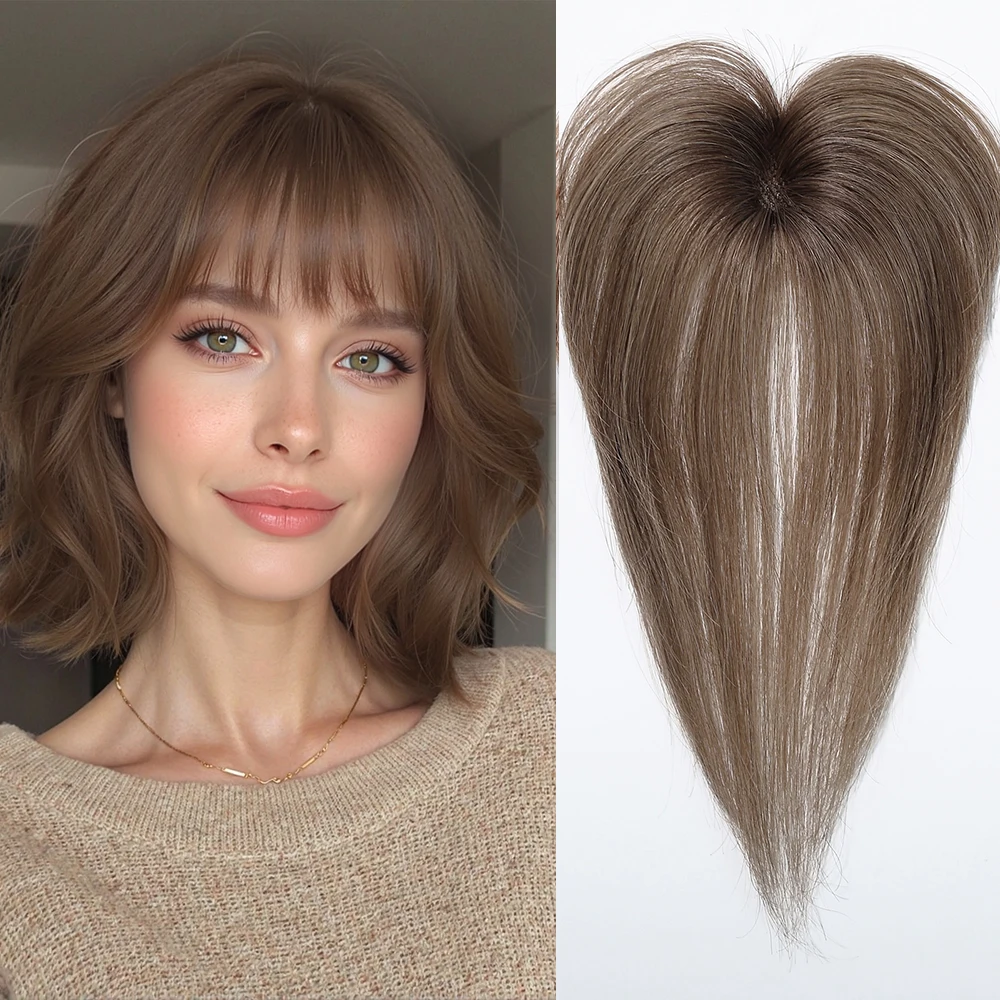 

Топперы из 100% человеческих волос Remy с челкой Коричневые шиньоны с эффектом омбре 3D Wispy Bangs для женщин Тонкие волосы Настоящие человеческие волосы Topper Clip In