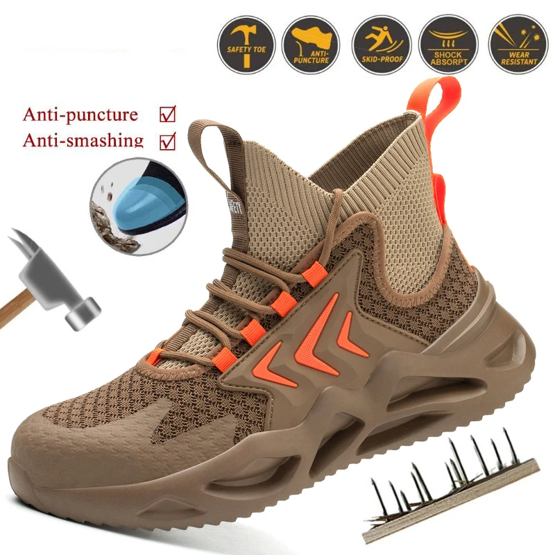 Summer new light and comfortable outdoor protective work boots men's shoes steel head anti-fall anti-stab safety shoes