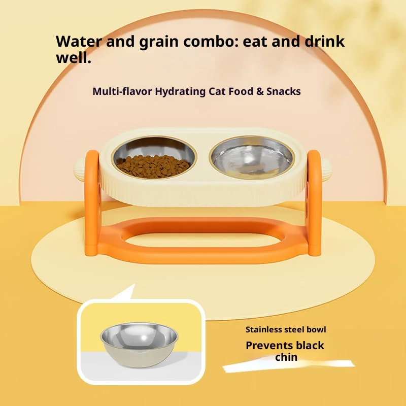 

Cat Dog Feeder Anti-Slip Pet Bowl Adjustable Height - Stainless Steel Dual Dish Neck Care Easy Clean Large Capacity