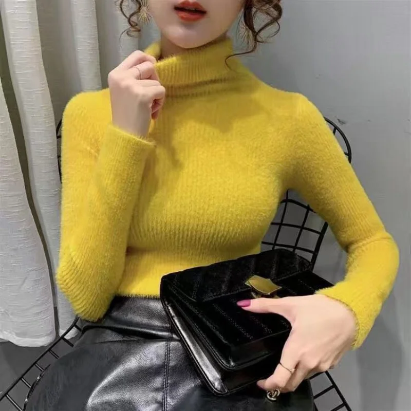 

Winter Pullover Sweater 2023 Women High Neck Mink Fleece Sweater Women Autumn and Winter Knitted Sweater Pullover Female Tops