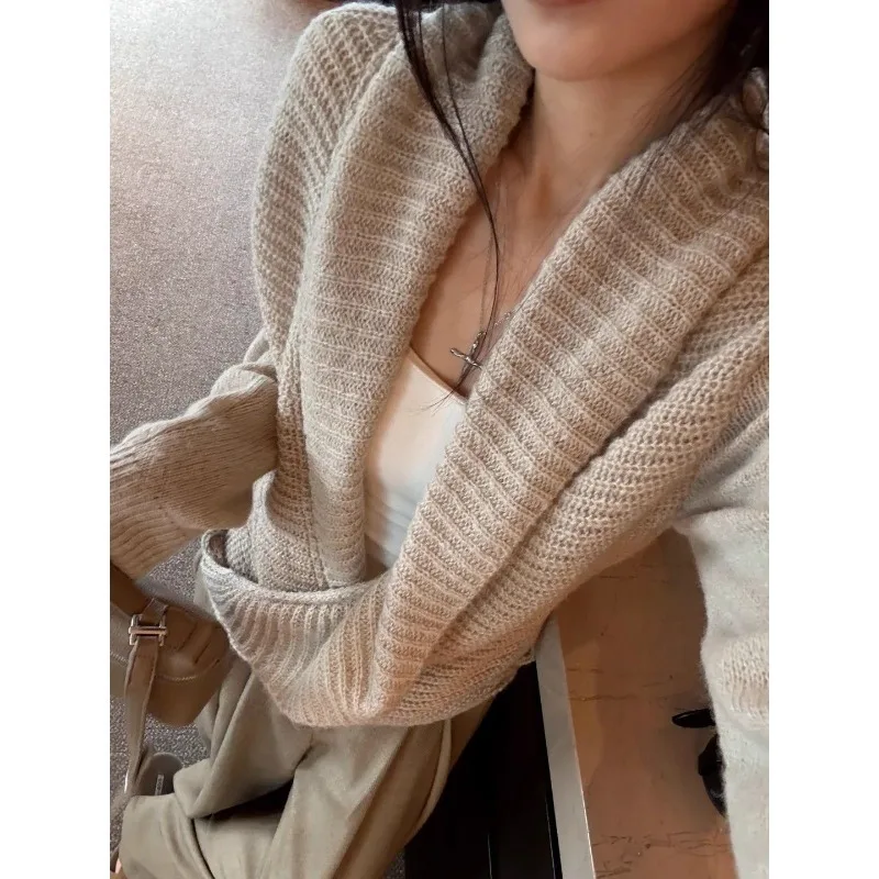 

Хаки дизайн свитер с перекрестными ремешками кардиган женский осенний свободный повседневный свободный пальто топ