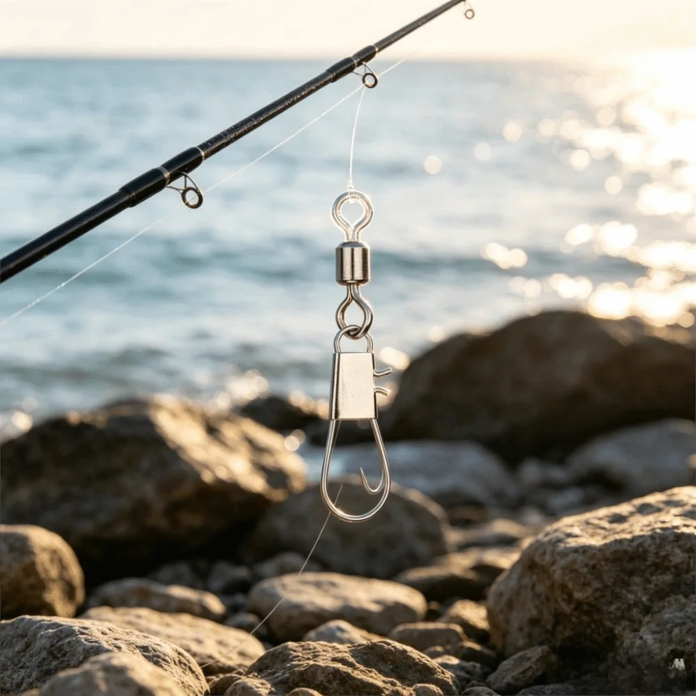 50pcs with Interlock Snap Fishhook Lure Connector Stainless Steel Interlock Snap Pin Fish Rolling Swivel Steel