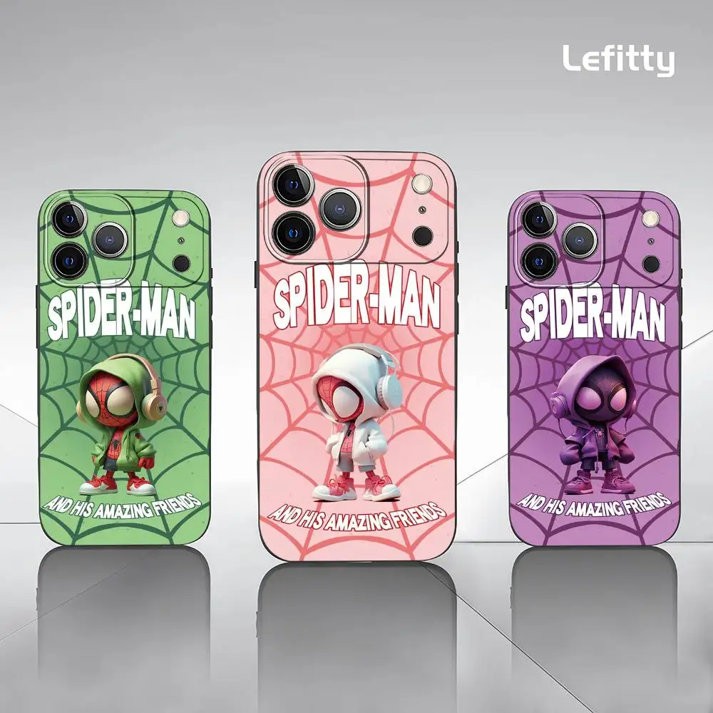 

Fashion S-Spider M-Man Phone Case For iPhone 17 16 15 14 13 12 11 Pro Max Plus Mini Black Frosted Soft Shell Funda