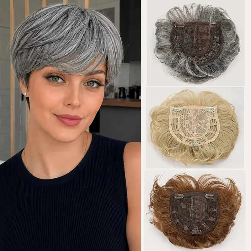 6Inch Synthetic Short Straight Roll Topper Replacement Block Fashionable Increase Volume Fiber Hair Suitable for Women Daily Use
