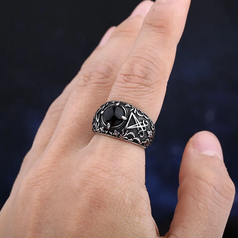 2024 New Vintage Sigil Lucifer Rock Ring 316L Stainless Steel Seal of Satan Rings for Men Male Punk Rock Jewelry Gift