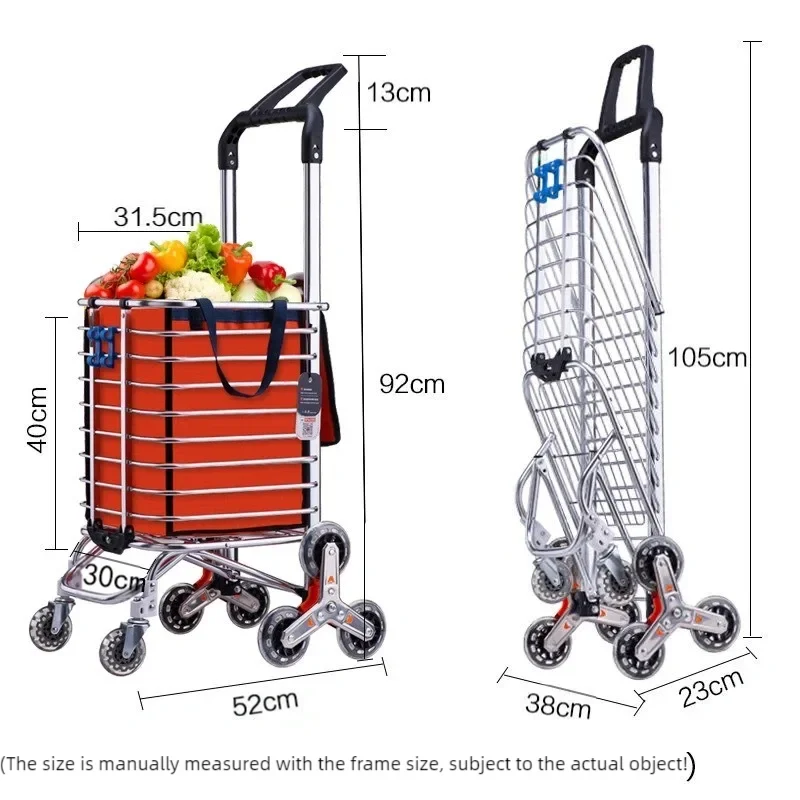 Reinforced Shopping Cart, Climbing Stairs, Hand Pulled, Household Folding Trolley, Carrying Goods, Portable Grocery Cart