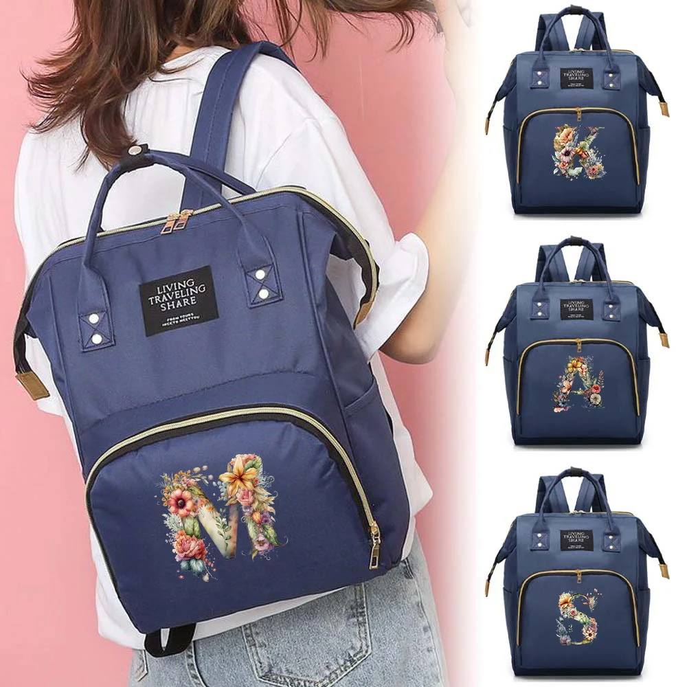 

Large Capacity Mommy Backpack Convenient Bottle Nursing Bags Floral Letter Series Diaper Bag Travel Essentials Nappy Organize