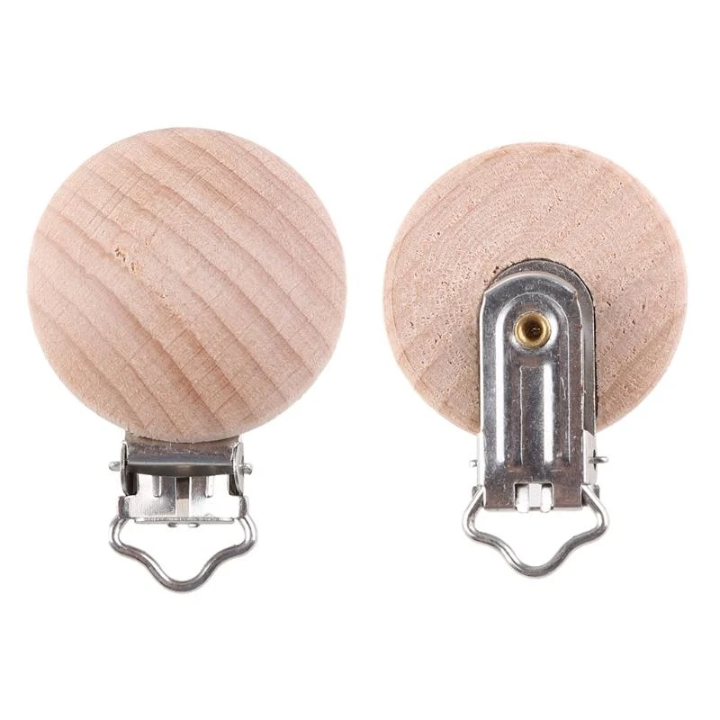 

J15U 20pcs/lot Baby Wooden Clips Pacifier Dummy Clip Holder Natural Beech Baby Feeding Accessories Soother Clasp Metal