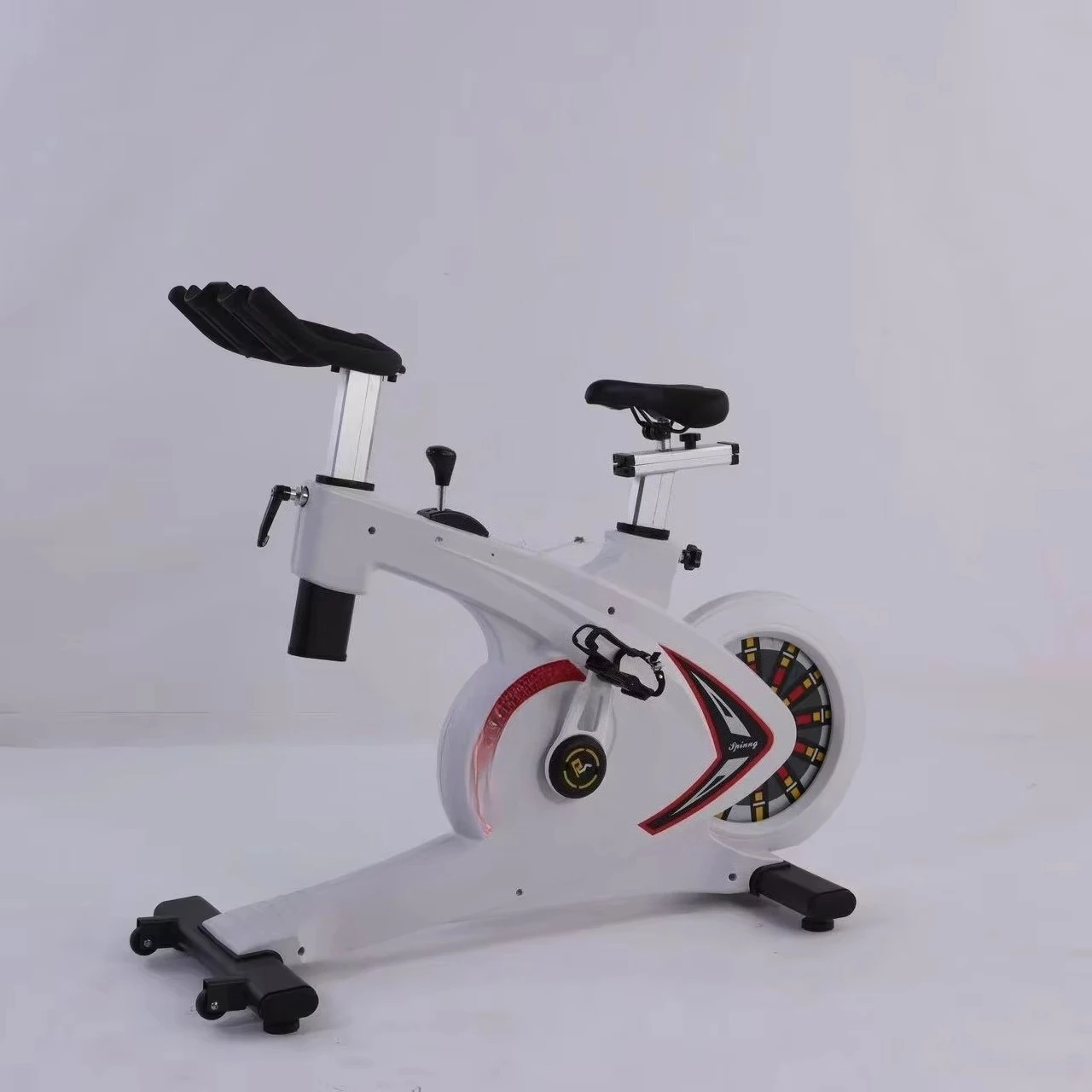 

Commercial Exercise Bike with 13KG Flywheel Aluminum Material 4-level Magnetic System Adjustable Seat Spinning Bike for Home Gym