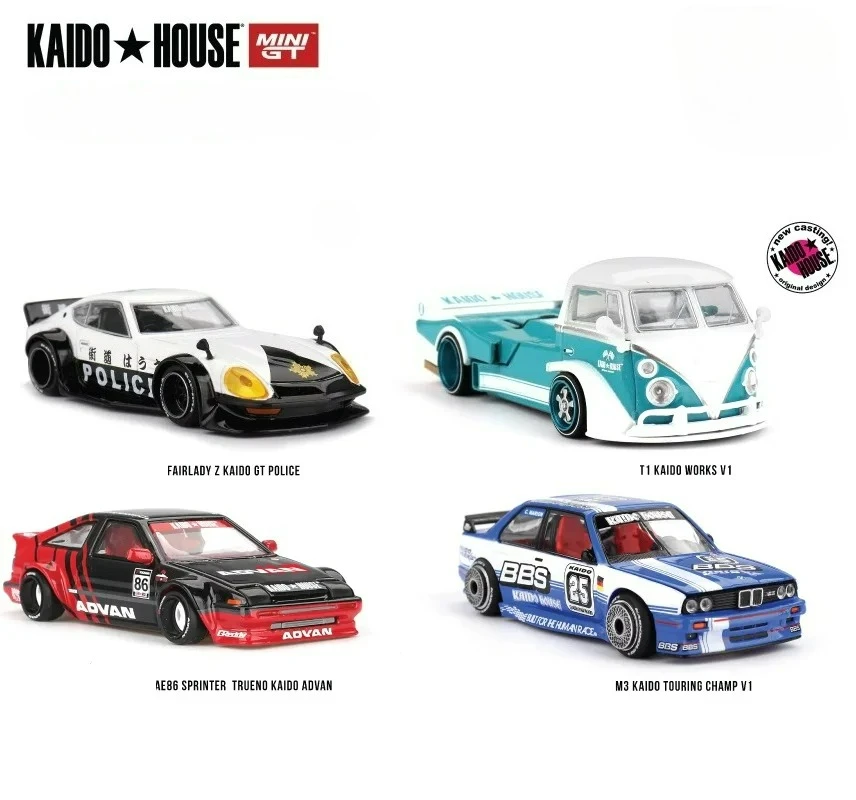 

PreSale Kaido House x MINI GT 1:64 Fairlady Z Police / AE86 Trueno ADVAN / T1 PICKUP / M3 Touring Коллекция литых моделей автомобилей