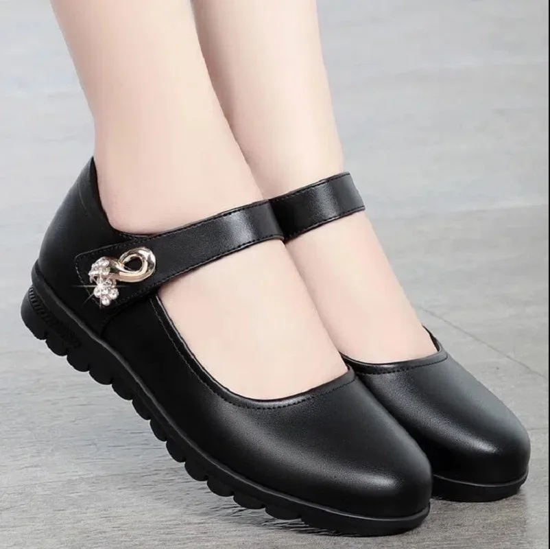 Women Fashion Black Pu Leather Office Square Heel Pumps Lady Casual Sweet Light Weight Comfort Spring Summer Heel Shoes H1173