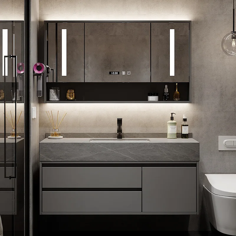 Bathroom cabinet Wall-mounted rock slab ceramic basin Hand washing Bathroom cabinet