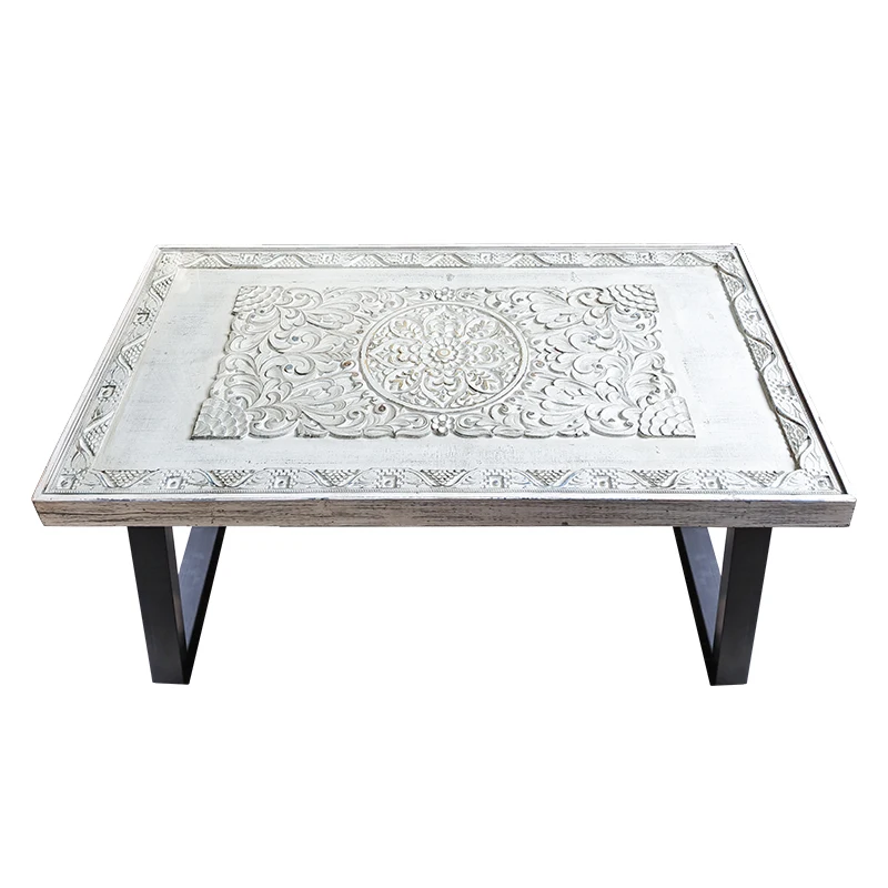 

French Moroccan style designer retro solid wood carving flower tea table living room old rectangular decorative coffee table