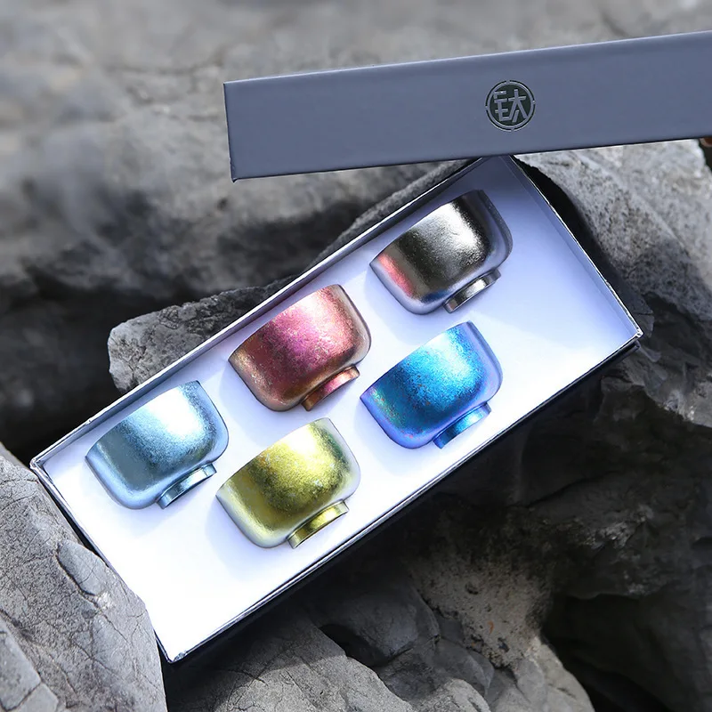 

85ML Pure Titanium Tea Cup,Double Vacuum,Heat Insulation,Chinese Style,Ice Flowers,Color,Handmade,Business gifts,Master Cup
