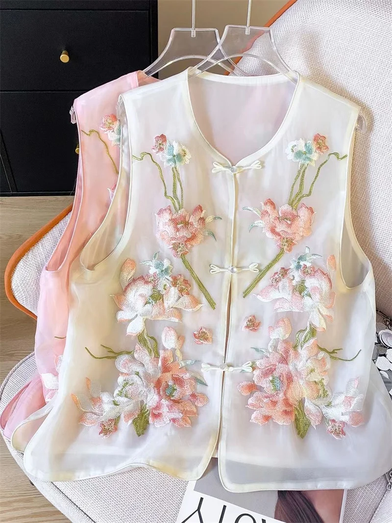 

New Chinese style women's autumn double-sided spring waistcoat vest China-Chic style exquisite embroidery Tang style top