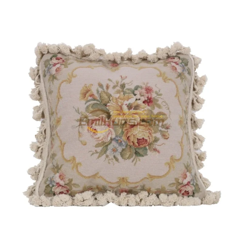 camel needlepoint floral pillow woven  Victorian style living room European art embroidered cushions