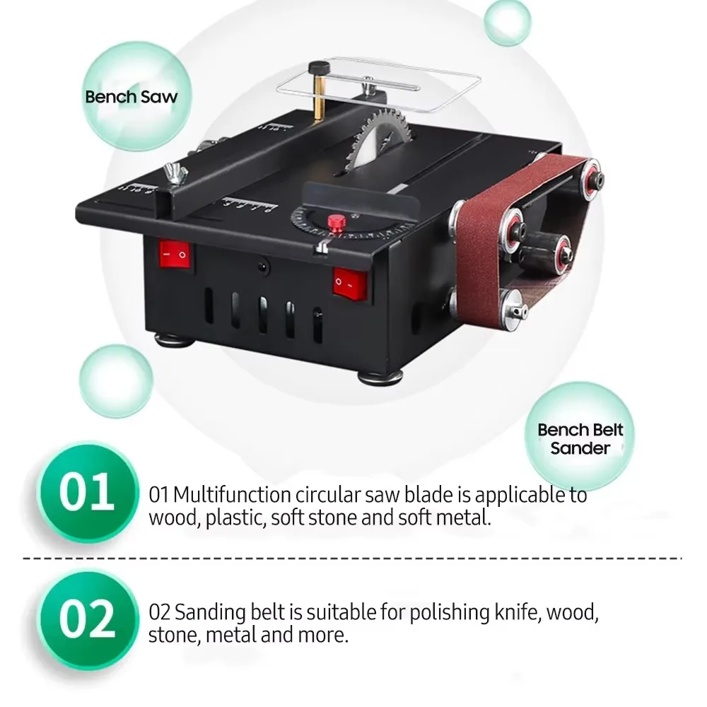 300W Circular Table Saw Variable Speed Mini Bench Saw and Belt Sander 30mm Cutting Depth DIY Benchtop Sanding Machine with Belts