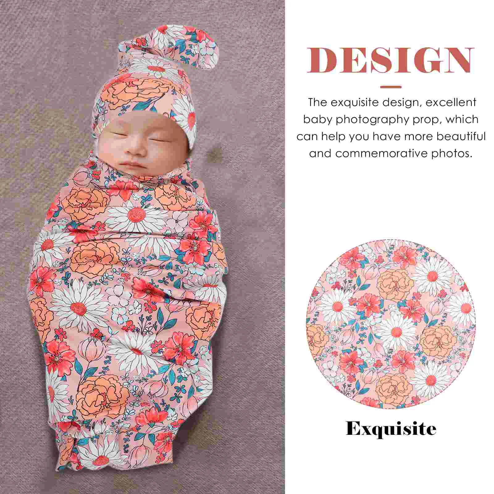 Baby Swaddle Cover for Newborns Infant Blanket with Hat Hair Bands Headband Girl Polyester Receiving Blankets