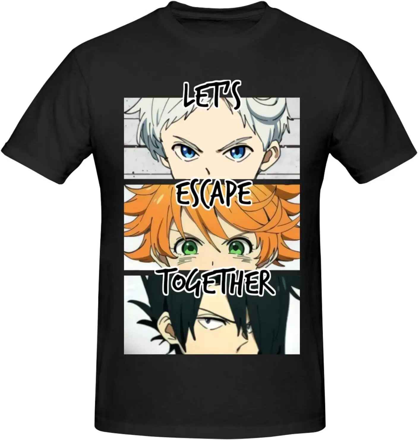 The Promised Neverland Shirt Anime Short Sleeve T Shirts for Men Classic Crew Neck Casual Black