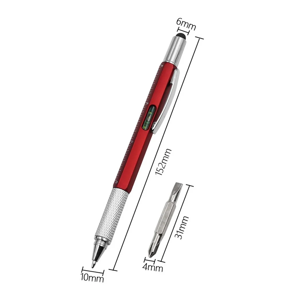 6in1 Multi-function Tool PenLevel Scale Metal Ballpoint Measure Technical Ruler Screwdriver Woodworking Hand Tools