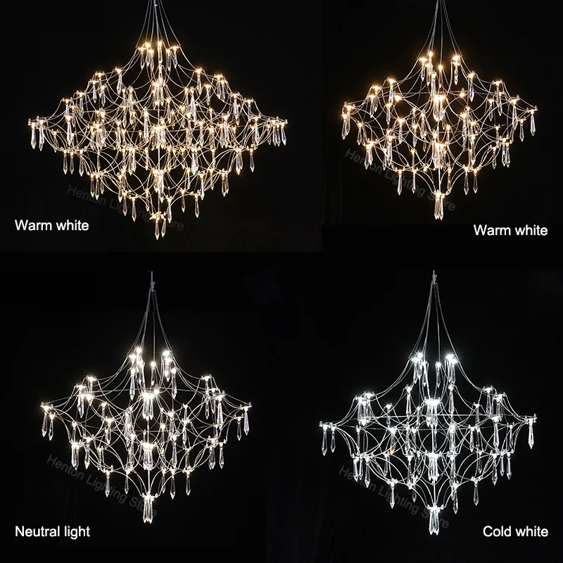 LED Crystal Chandelier Living Room Dining Room Bedroom Hanging Light Modern Villa Cube Firefly Dining Table Suspension Luminaire