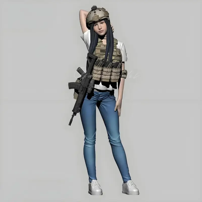 1/35 Resin Fashionable Female Soldier Set, GK Resin, Self-Assembled & Colorless