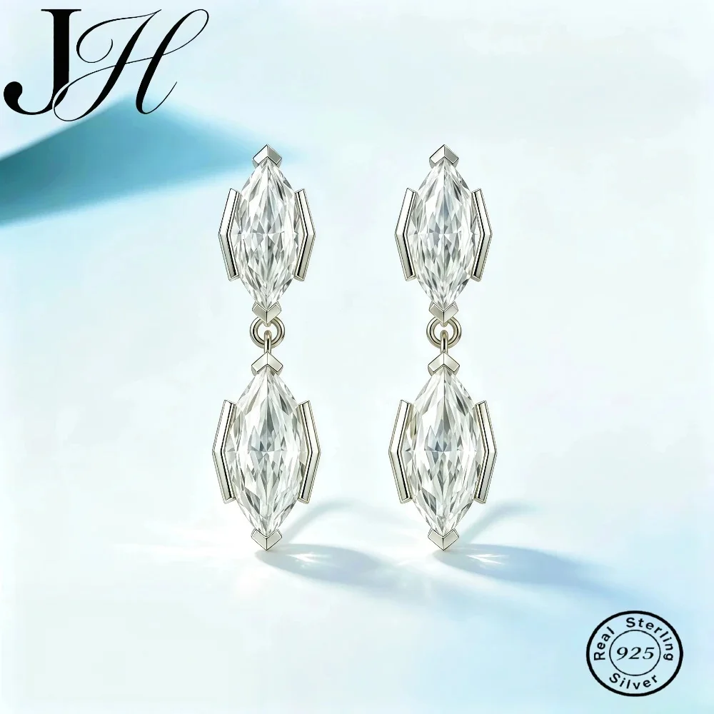 JOIAS HOME 925 Sterling Silver Moissanite Drop Dangle Earrings Marquise Cut D Color Moissanite For Women Exquisite Fine Jewelry