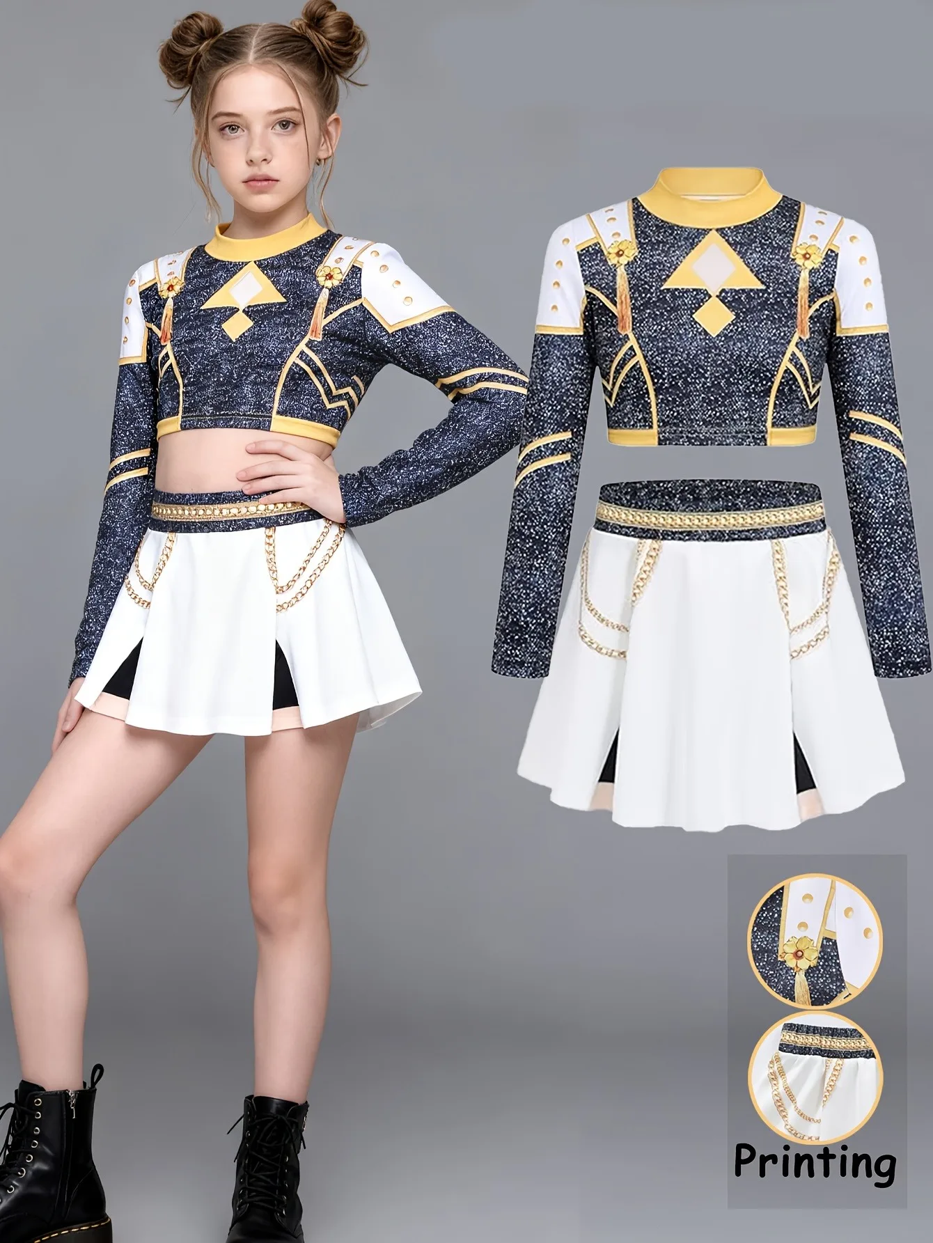 Mädchen 2-Teiliges Glitzerndes Cheerleading Crop Top & Rock Set für Bühnentanz & Cheerleading-Auftritte