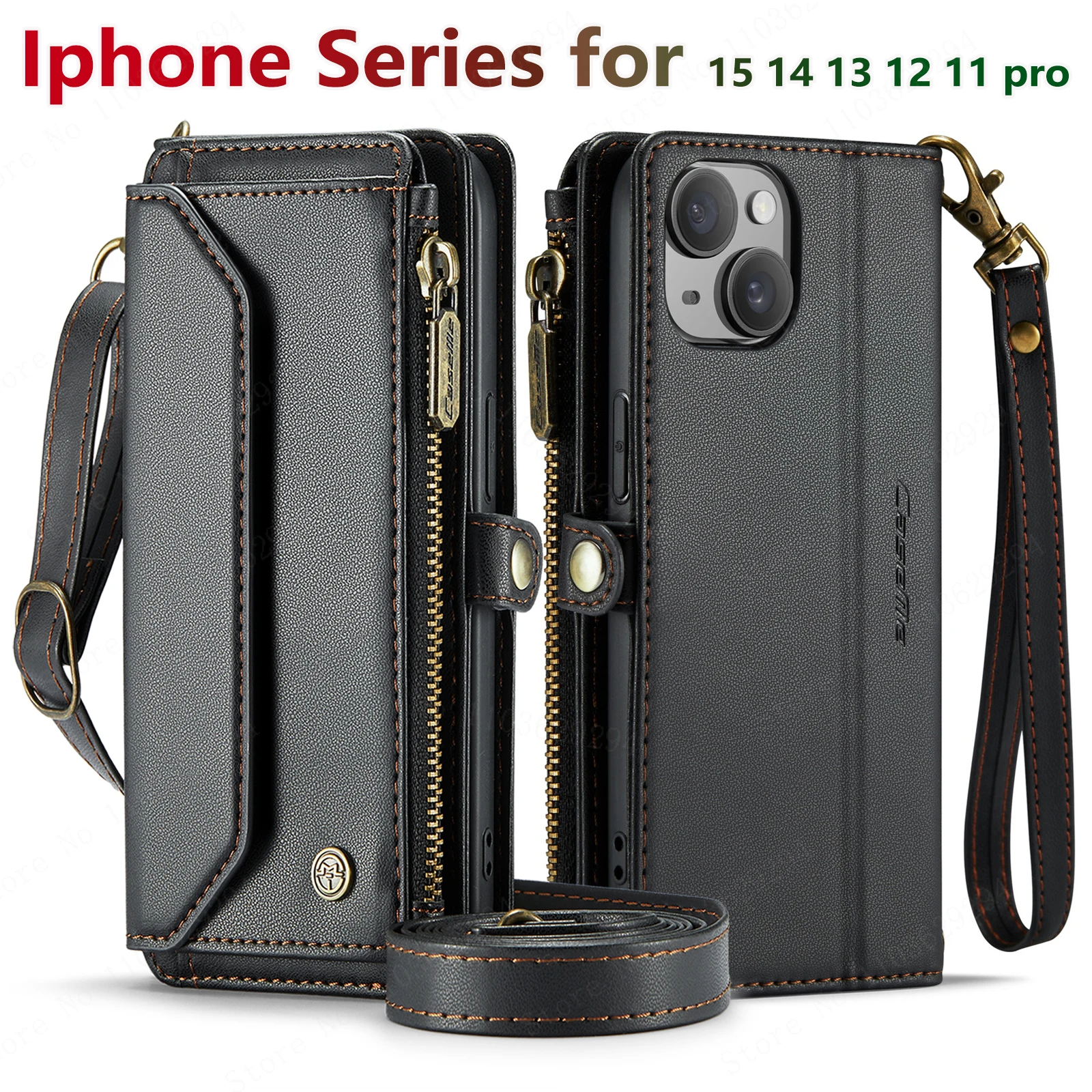CaseMe Leather Card Holder Wallet,Crossbody Mobile Cover,Suitable for iPhone 15,14,13,12,11Pro,XS Max,6,7, 8Plus, 16 Pro Max