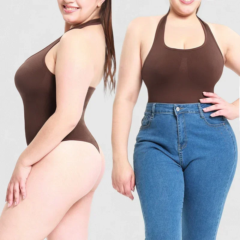 Guudia halter pescoço barriga controle bodysuits tanga corda ternos do corpo compressa shapewear virilha aberta sexy sem costas corpo terno