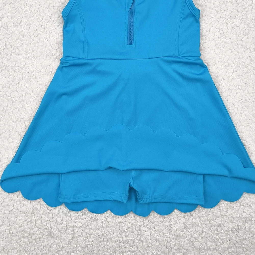 Baby Girls Blue Zippered Yoga Skort Knee-Length Active Wear Sleeveless Kids Athletic Dress Outfit for Girls
